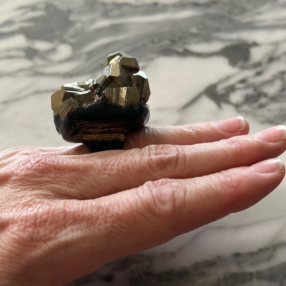 Huge Statement Ring Gold Ring Black Ring - image 5